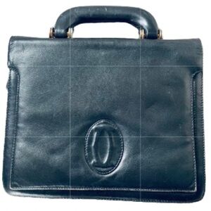 CARTIER BLACK LEATHER VINTAGE TOTE BAG GOLD TONE HARDWARE